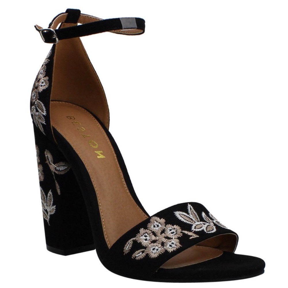 BESTON Ankle Strap Black High Heel Dress Sandal 7